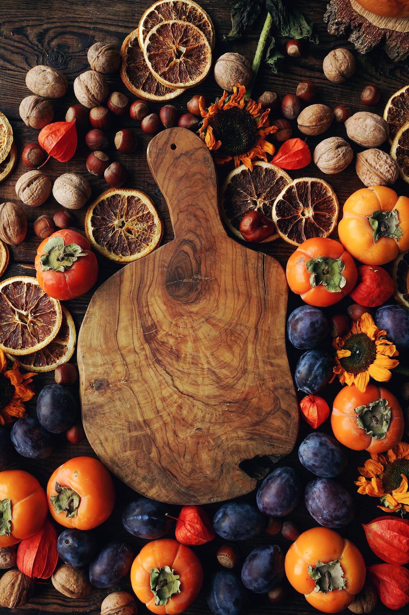 assorted seasonal vegetables on a wooden board
