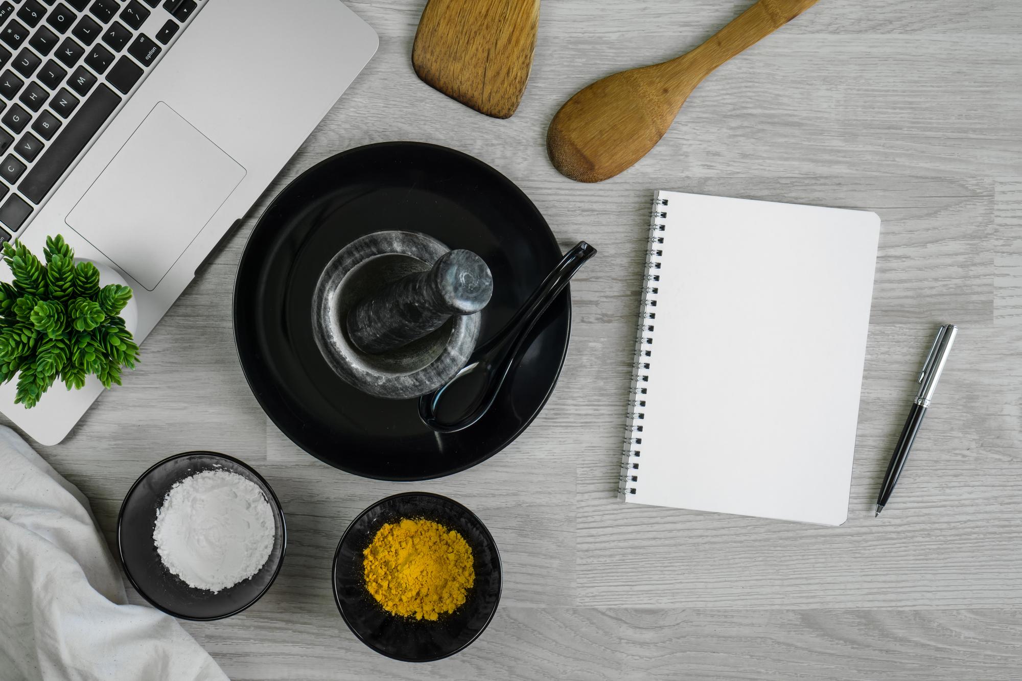 flat lay of consulting notes and plated sample